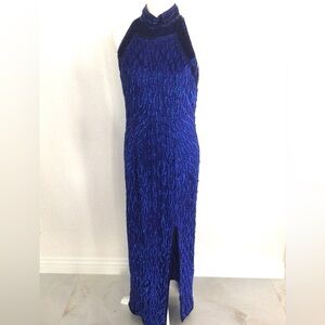 Laurence Kazar Royal Blue Beaded Evening Gown